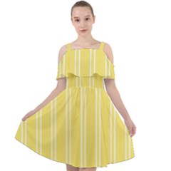 Nice Stripes - Blonde Yellow Cut Out Shoulders Chiffon Dress by FashionBoulevard