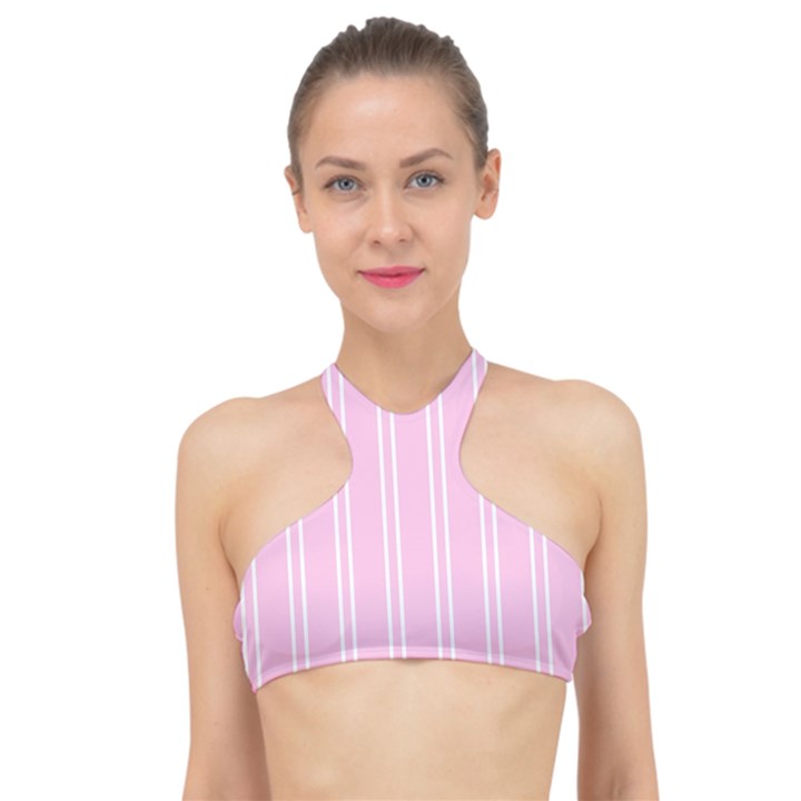 Nice Stripes - Blush Pink High Neck Bikini Top