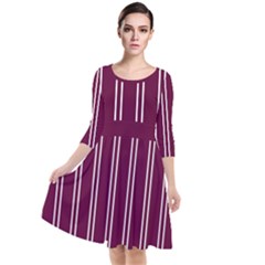 Nice Stripes - Boysenberry Purple Quarter Sleeve Waist Band Dress by FashionBoulevard