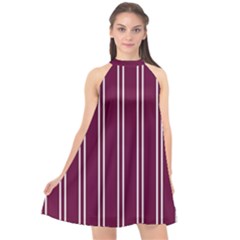 Nice Stripes - Boysenberry Purple Halter Neckline Chiffon Dress  by FashionBoulevard