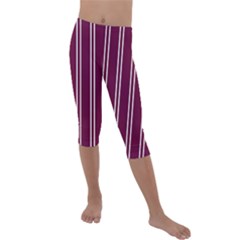 Nice Stripes - Boysenberry Purple Kids  Lightweight Velour Capri Leggings  by FashionBoulevard