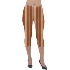 Nice Stripes - Burnt Orange Lightweight Velour Capri Leggings  by FashionBoulevard