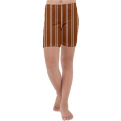 Nice Stripes - Burnt Orange Kids  Lightweight Velour Capri Yoga Leggings by FashionBoulevard