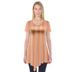 Nice Stripes - Cantaloupe Orange Short Sleeve Tunic  by FashionBoulevard