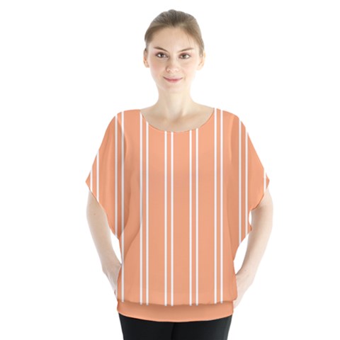 Nice Stripes - Cantaloupe Orange Batwing Chiffon Blouse by FashionBoulevard