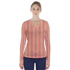 Nice Stripes - Cantaloupe Orange V-neck Long Sleeve Top by FashionBoulevard