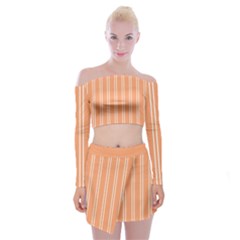 Nice Stripes - Cantaloupe Orange Off Shoulder Top With Mini Skirt Set by FashionBoulevard