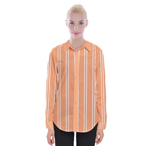 Nice Stripes - Cantaloupe Orange Womens Long Sleeve Shirt by FashionBoulevard