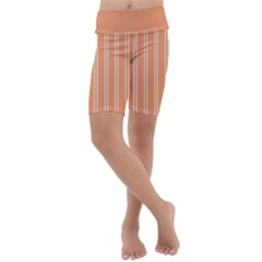 Nice Stripes - Cantaloupe Orange Kids  Lightweight Velour Cropped Yoga Leggings by FashionBoulevard