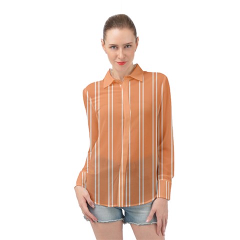 Nice Stripes - Cantaloupe Orange Long Sleeve Chiffon Shirt by FashionBoulevard