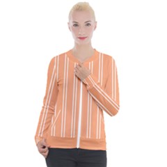 Nice Stripes - Cantaloupe Orange Casual Zip Up Jacket by FashionBoulevard