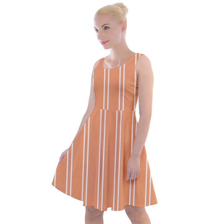 Nice Stripes - Cantaloupe Orange Knee Length Skater Dress