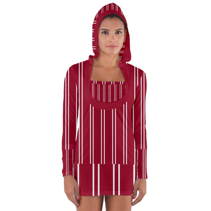 Nice Stripes - Carmine Red Long Sleeve Hooded T-shirt