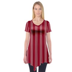 Nice Stripes - Carmine Red Short Sleeve Tunic  by FashionBoulevard