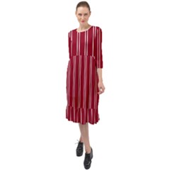 Nice Stripes - Carmine Red Ruffle End Midi Chiffon Dress by FashionBoulevard