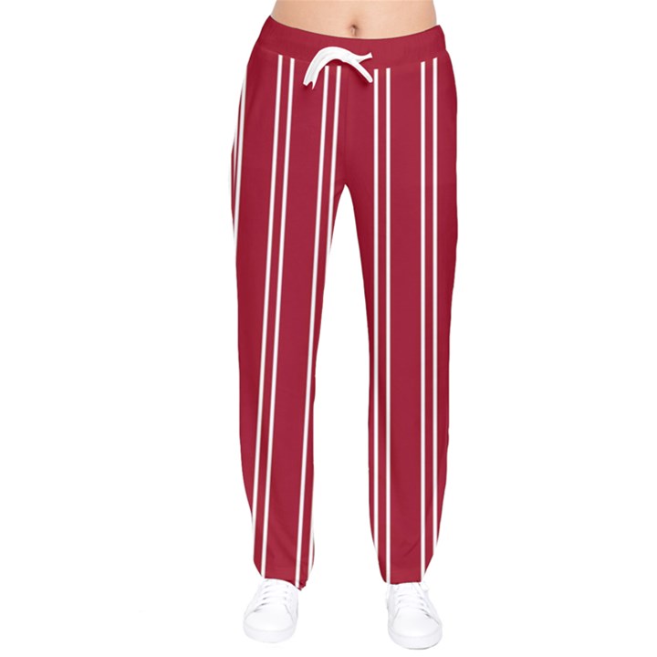 Nice Stripes - Carmine Red Women velvet Drawstring Pants