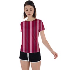 Nice Stripes - Carmine Red Back Circle Cutout Sports Tee by FashionBoulevard