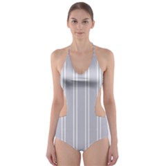 Nice Stripes - Cloudy Grey Cut-out One Piece Swimsuit by FashionBoulevard