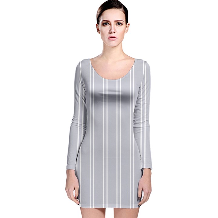 Nice Stripes - Cloudy Grey Long Sleeve Velvet Bodycon Dress