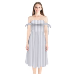 Nice Stripes - Cloudy Grey Shoulder Tie Bardot Midi Dress by FashionBoulevard