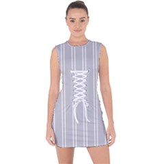 Nice Stripes - Cloudy Grey Lace Up Front Bodycon Dress by FashionBoulevard