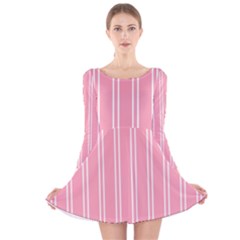 Nice Stripes - Flamingo Pink Long Sleeve Velvet Skater Dress by FashionBoulevard