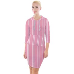 Nice Stripes - Flamingo Pink Quarter Sleeve Hood Bodycon Dress by FashionBoulevard