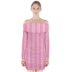 Nice Stripes - Flamingo Pink Long Sleeve Off Shoulder Dress by FashionBoulevard