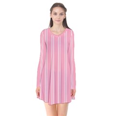 Nice Stripes - Flamingo Pink Long Sleeve V-neck Flare Dress by FashionBoulevard