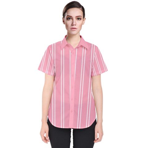 Nice Stripes - Flamingo Pink Women s Short Sleeve Shirt by FashionBoulevard