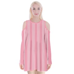 Nice Stripes - Flamingo Pink Velvet Long Sleeve Shoulder Cutout Dress