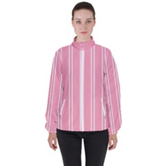 Nice Stripes - Flamingo Pink Women s High Neck Windbreaker by FashionBoulevard