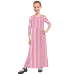 Nice Stripes - Flamingo Pink Kids  Quarter Sleeve Maxi Dress by FashionBoulevard