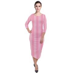 Nice Stripes - Flamingo Pink Quarter Sleeve Midi Velour Bodycon Dress by FashionBoulevard