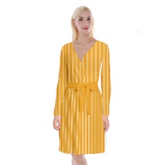 Nice Stripes - Honey Orange Long Sleeve Velvet Front Wrap Dress by FashionBoulevard