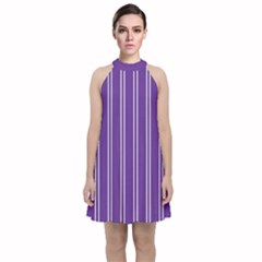 Nice Stripes - Imperial Purple Velvet Halter Neckline Dress  by FashionBoulevard