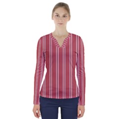 Nice Stripes - Indian Red V-neck Long Sleeve Top by FashionBoulevard