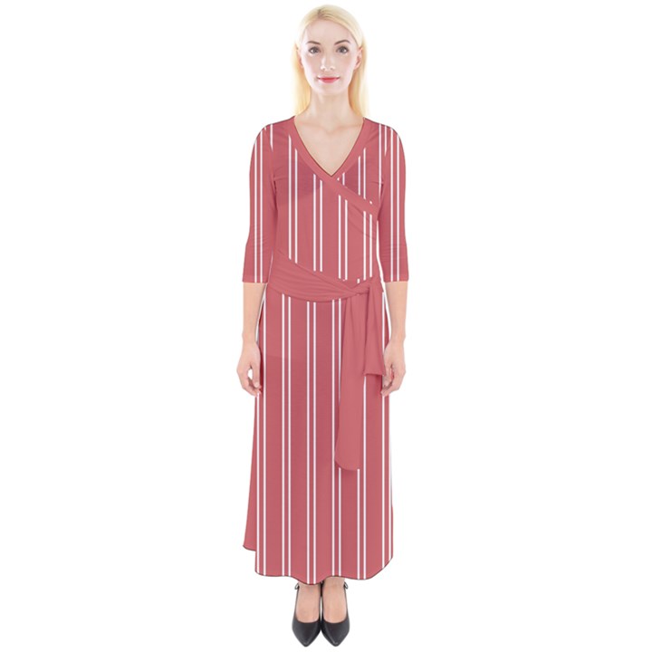 Nice Stripes - Indian Red Quarter Sleeve Wrap Maxi Dress