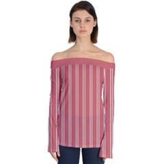 Nice Stripes - Indian Red Off Shoulder Long Sleeve Top by FashionBoulevard