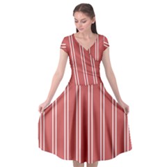 Nice Stripes - Indian Red Cap Sleeve Wrap Front Dress by FashionBoulevard