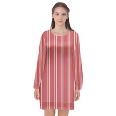 Nice Stripes - Indian Red Long Sleeve Chiffon Shift Dress  by FashionBoulevard