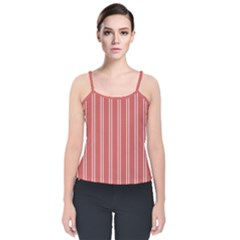 Nice Stripes - Indian Red Velvet Spaghetti Strap Top by FashionBoulevard