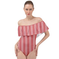 Nice Stripes - Indian Red Off Shoulder Velour Bodysuit  by FashionBoulevard