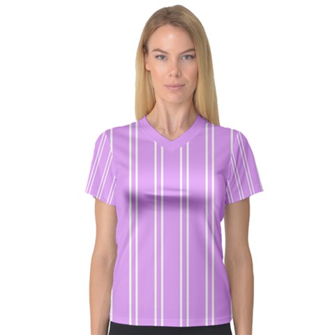 Nice Stripes - Lavender Purple V-neck Sport Mesh Tee by FashionBoulevard