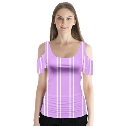 Nice Stripes - Lavender Purple Butterfly Sleeve Cutout Tee  by FashionBoulevard