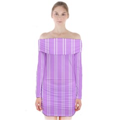 Nice Stripes - Lavender Purple Long Sleeve Off Shoulder Dress by FashionBoulevard