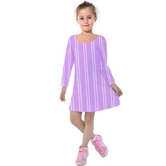 Nice Stripes - Lavender Purple Kids  Long Sleeve Velvet Dress by FashionBoulevard