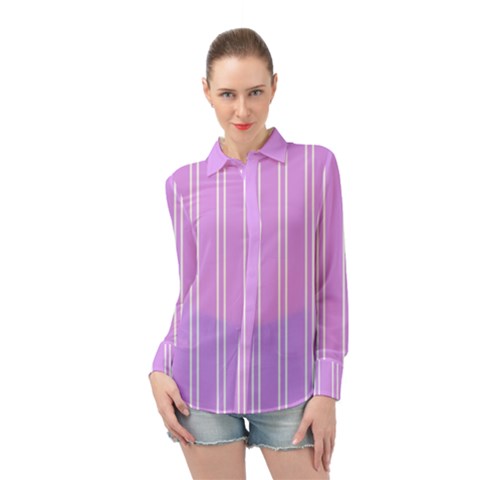 Nice Stripes - Lavender Purple Long Sleeve Chiffon Shirt by FashionBoulevard