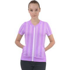 Nice Stripes - Lavender Purple Short Sleeve Zip Up Jacket by FashionBoulevard