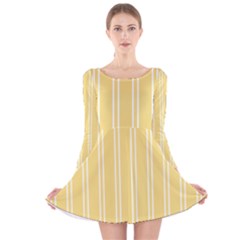 Nice Stripes - Mellow Yellow Long Sleeve Velvet Skater Dress by FashionBoulevard